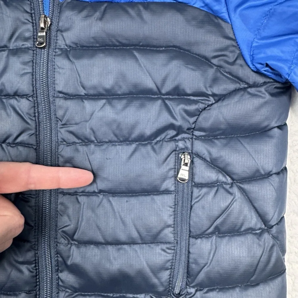 Polo Ralph Lauren Down Puffer Jacket Youth Size 5 Blue Full Zip Pockets Pony‎